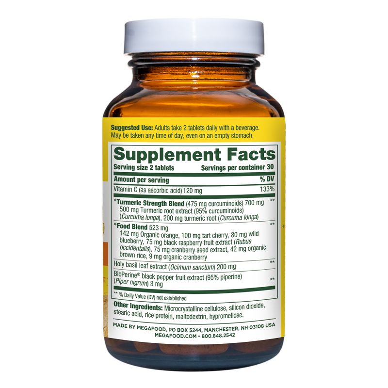 MegaFood Turmeric Supplement, Turmeric Curcumin with BioPerine Black Pepper, Vegan Tablets - 60ct, 3 of 9