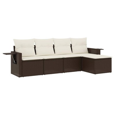 vidaXL 5 Piece Patio Sofa Set with Cushions - Brown and Cream Without Table