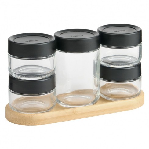 Trudeau 5 Bottle Stackable Spice Rack With Bamboo Base Spice