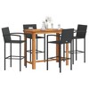 vidaXL 5-Piece Patio Bar Set - Black - Solid Wood Acacia and Poly Rattan Outdoor Furniture - Garden Deck Dining Set with Stools - 2 of 4