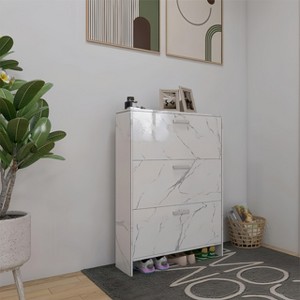 ZHUTA Marble Color High Glossy 3 Doors Shoe Cabinet with Retro Handles - 1 of 4