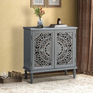 Ismenides 32" Tall 2-Door Openwork Carving Accent Storage Cabinet with Floral Design | Karat Home - 1 of 4