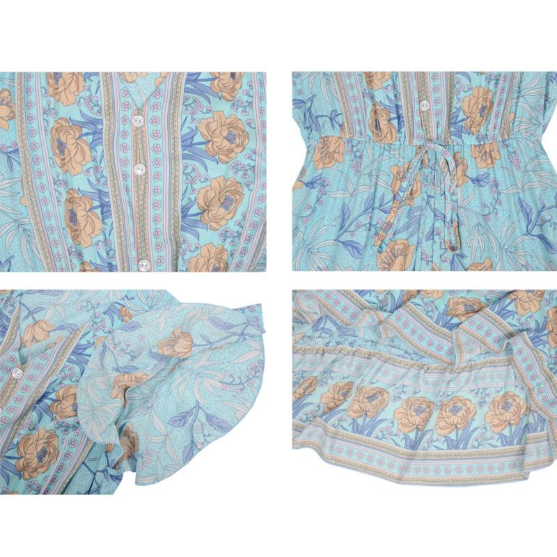 Anna-Kaci Women's Bohemian Paisley Floral Print Butterfly Sleeve V-Neck Maxi Dress, 5 of 6