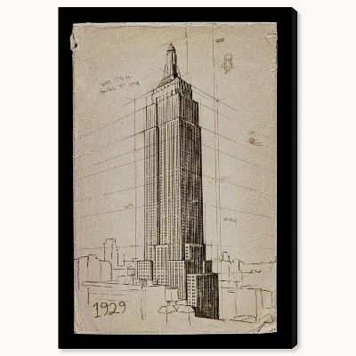 Wynwood Studio 16"x24" Empire State Building Wall Art: Modern Canvas, Mixed Media Cityscape, Unframed Vertical Decor