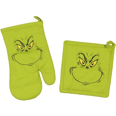 Grinch Oven Mitt Dr Seuss How The GRINCH Stole Christmas 2-Piece Oven Mitt and Pot Holder Set for Kitchen Baking Cooking Green