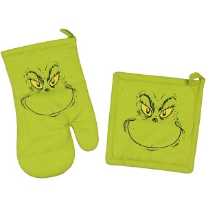 Grinch Oven Mitt Dr Seuss How The GRINCH Stole Christmas 2-Piece Oven Mitt and Pot Holder Set for Kitchen Baking Cooking Green - 1 of 4