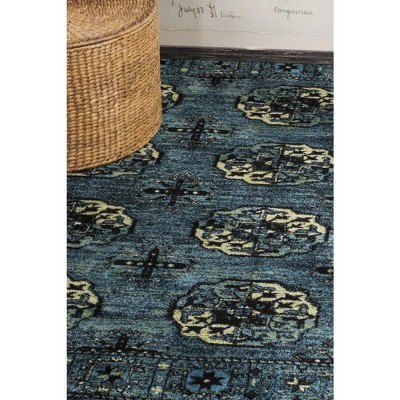 Vintage Blue and Multicolor High Pile Synthetic Area Rug, 4' x 6'