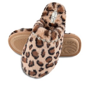 Jessica Simpson Women's Indoor/Outdoor Plush Bejeweled Slip-On Scuff Slippers - 1 of 4