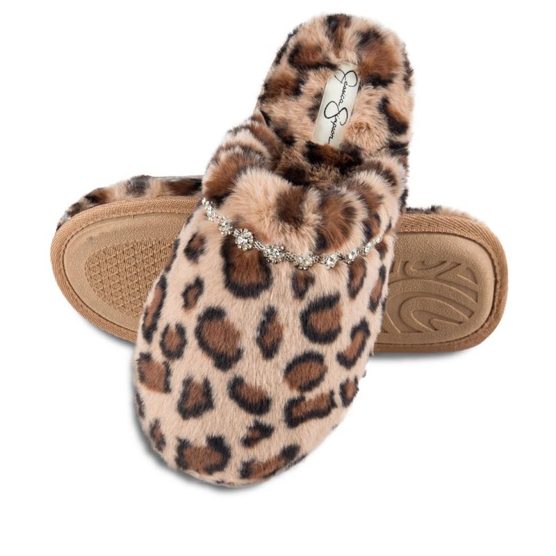 Jessica Simpson Women's Indoor/Outdoor Plush Bejeweled Slip-On Scuff Slippers, 1 of 6