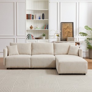 GlasFlength Multi-Module Combination Style Sofa for Living Room, Bedroom, Corduroy Combination Sofa with 2 Comfort Cushions, Beige, 106.3*33.4*33.4 - 1 of 4