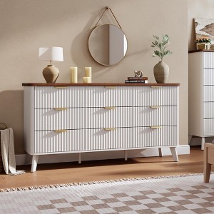 Fluted Dresser for Bedroom with 9 Deep Drawers, 60.6 in Wide Modern Chest of Drawers - 1 of 4
