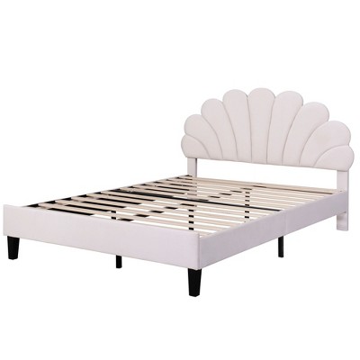 NicBex Upholstered Platform Bed with Flower Pattern Velvet Headboard for Adults/Boys/Girls
