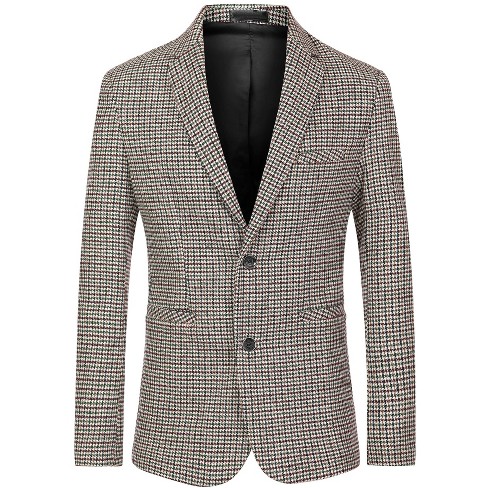 Lars Amadeus Men's Houndstooth Blazer Notched Lapel Suit Jacket Plaid ...