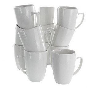 Elama 12oz 12pc Porcelain Riley Mug Set White: Coffee Mugs Set, Microwave & Dishwasher Safe, Service for 12 - 1 of 4