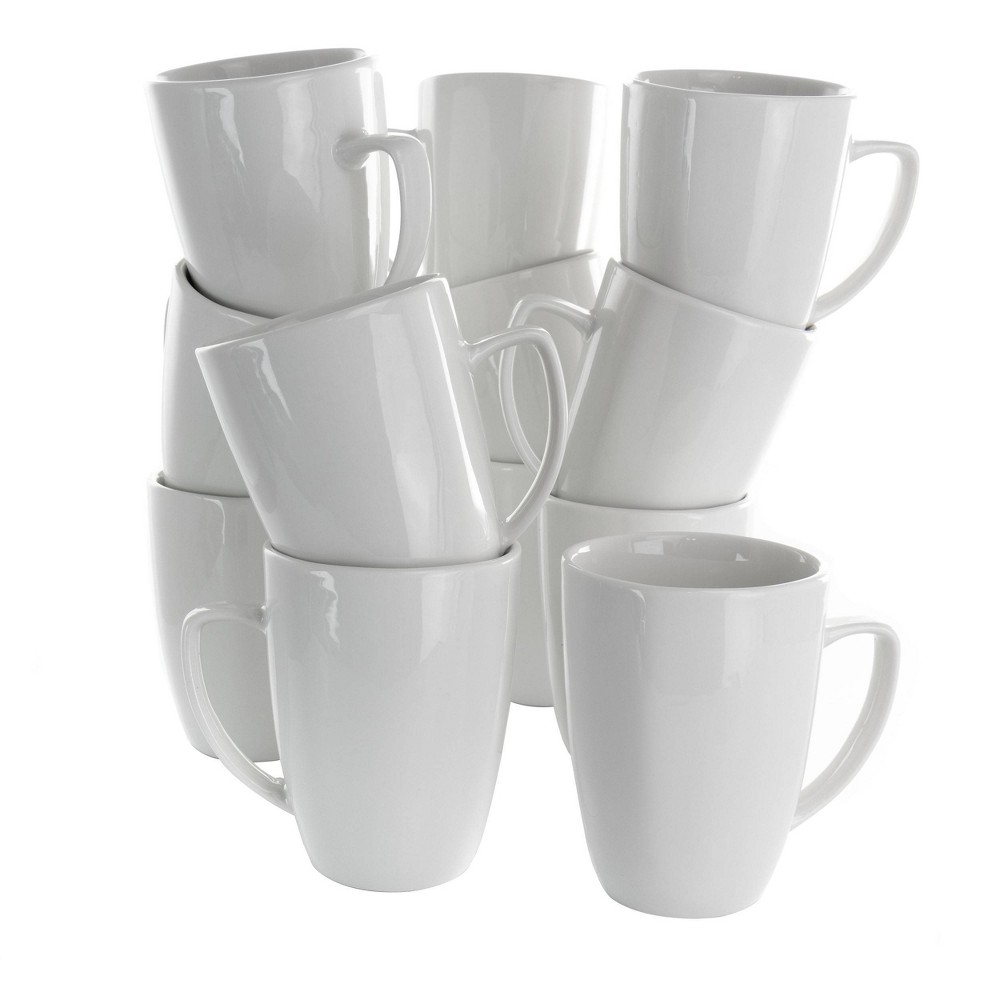 Photos - Glass 12oz 12pc Porcelain Riley Mug Set White - Elama