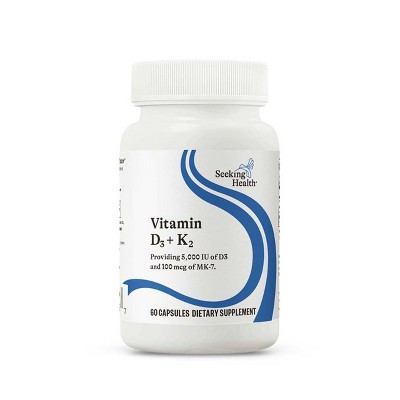 Seeking Health Vitamin D3 + K2 - 5000 IU of D3 (As Cholecalciferol) - 100 mcg of K2 (As Menaquinone-7) - 60 Vegetarian Capsules