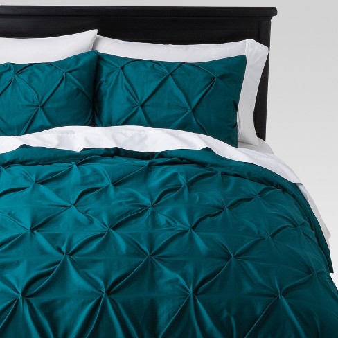 Teal Pinched Pleat Duvet Cover Set Full Queen 3pc Threshold