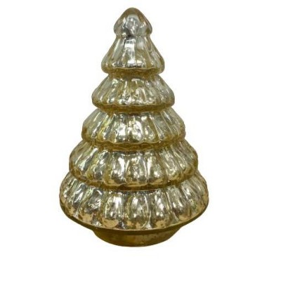 HomeRoots 7" Embossed Gold Glass Christmas Tree Sculpture
