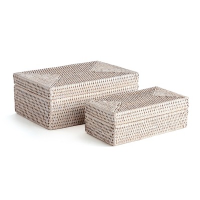 Plum & Post Burma Rattan Rectangular Lidded Boxes Set of 2