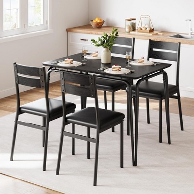 Garvee 5-Piece Farmhouse Dining Set for 4, Industrial Modern Wood Table & Upholstered Chairs, Rectangle Kitchen Dinette Furniture, Black