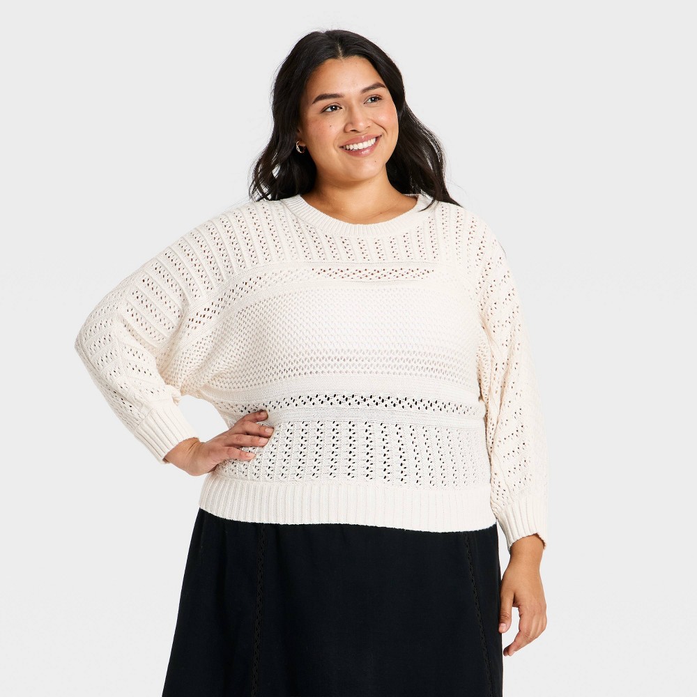 Women's Dolman Crewneck Pullover Sweater - Universal Thread™ Cream 2X