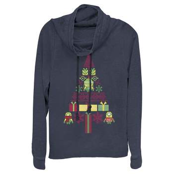 Juniors Womens Despicable Me Ugly Christmas Minons Tree 2D Cowl Neck Sweatshirt