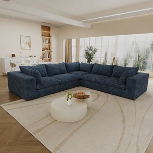 Dewdrop Blue&White Cloud Sofa, Corduroy Fabric Deep Seat Couch with Removable Cushion, No Assembly Needed - 1 of 4
