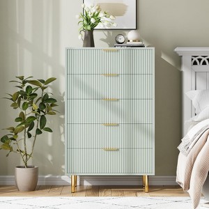 3/5/6 Drawer Dresser for Bedroom with Gold Handles, Wooden Chest of Drawers and Storage Organizer for Living Room, Entryway, or Hallway - 1 of 4