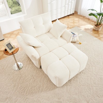 DOMETOUR Ergonomic Single Seater Sofa with Ottoman, High-Resilience Cushions, Easy Assembly Lounge Chair for Living Room, Office, White