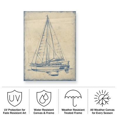 Ethan Harper Blue and White Yacht Blueprint Canvas Print 14x19