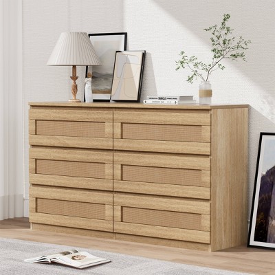 Zstar Rattan 6 Drawer Dresser for Bedroom, Nursery, Entryway, Apartments