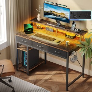 Greenstell 39/47/55 inch L-Shaped Computer Desk with Monitor Stand, LED Lighted Gaming Desk with Power Outlet and Drawer - 1 of 4