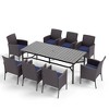 Captiva Designs 9pc Spacious Slat-top Rectangle Metal Table with Umbrella Hole & Armrest Rattan Chairs - 2 of 4