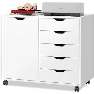 5-Drawer Wood Dresser Chest with Door, Mobile Storage Cabinet, Printer Stand for Home Offic - 1 of 1
