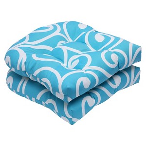 Pillow Perfect Best 2-Piece Outdoor Wicker Seat Cushion Set - Blue, Blue White