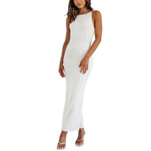 Women Slim-Fit Ribbed Spaghetti Strap Maxi Dress Bodycon Evening Gown - 1 of 4