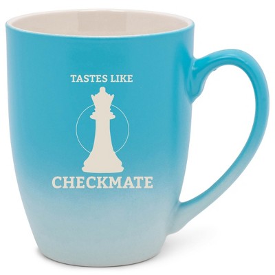 100 North Queen Chess Piece 10 Ounce Blue and White Two Toned Ombre, Comfortably Fits Your Hands, Ceramic Tea Coffee Cup Mug, Tastes Like Checkmate