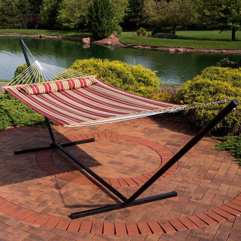 Sunnydaze 2-Person Quilted Fabric Spreader Bar Hammock with Detachable Pillow and Stand - 400 lb Weight Capacity/15' Stand, 6 of 19