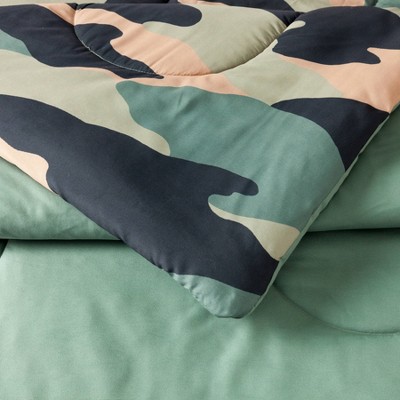 Full Gray Reversible Microfiber Camo Comforter Set