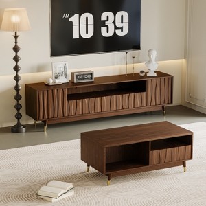 ATJafurn Walnut Entertainment Center Mid-Century Modern Living Room Furniture - 1 of 4