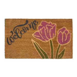 Northlight Natural Coir Floral Rectangular "Welcome" Doormat 18" x 30" - 1 of 4