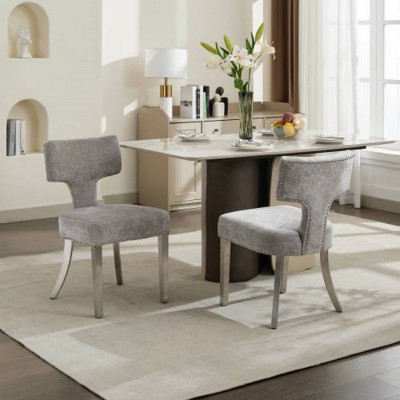 Mid-Century Modern Upholstered Dining Chairs Set of 2, Armless Chairs with Backrest and Metal Legs for Dining Room or Kitchen – The Pop Home