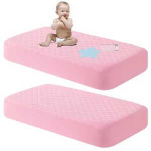 2 Pack Toddler Waterproof Crib Mattress Protectors, Quilted & Breathable Fitted Crib Pad Cover - NTBAY - 1 of 4