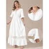 INSPIRE CHIC Women's V Neck Lace Ruffle Half Sleeve Boho Wedding Flowy A-Line Maxi Dress - 2 of 4