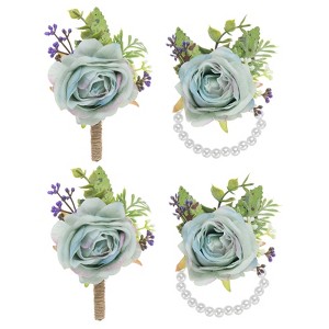 Unique Bargains Rose Wrist Corsage and Boutonnieres Fabric Adjustable Artificial Flowers 4 Pcs - 1 of 4