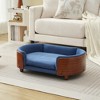 Racxily Scandinavian style Elevated Dog Bed Pet Sofa With Solid Wood legs and Bent Wood Back, Velvet Cushion,Small Size - 2 of 4