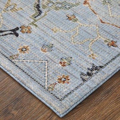 Rectangular Blue Floral Viscose Area Rug with Cotton Backing