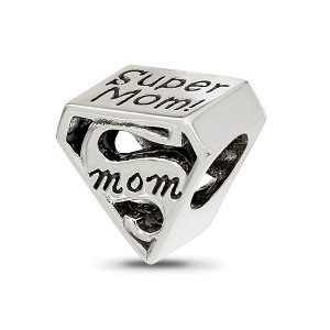Black Bow Jewelry Sterling Silver Super Mom Shield Bead Charm - 1 of 4