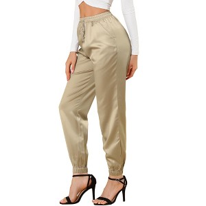 INSPIRE CHIC Women's Drawstring Elastic Waist Ankle Length Satin Joggers Pants with Pocket - 1 of 4