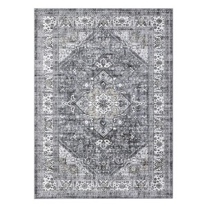 Washable Distressed Floral Print Area Rugs for Bedroom Living Room, Vintage Soft Non Slip Dining Room Carpet - 1 of 4
